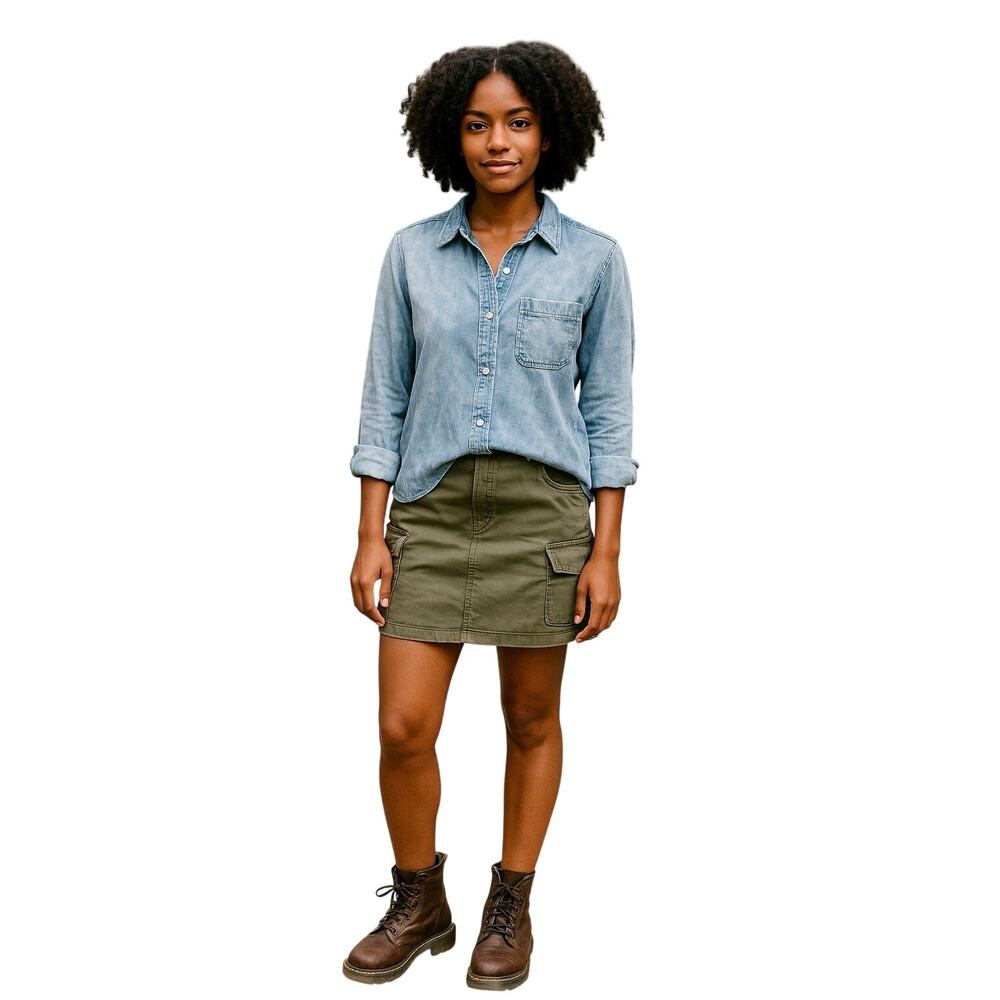 Lucky Brand Blue Denim Button Down distressed boyfriend top medium